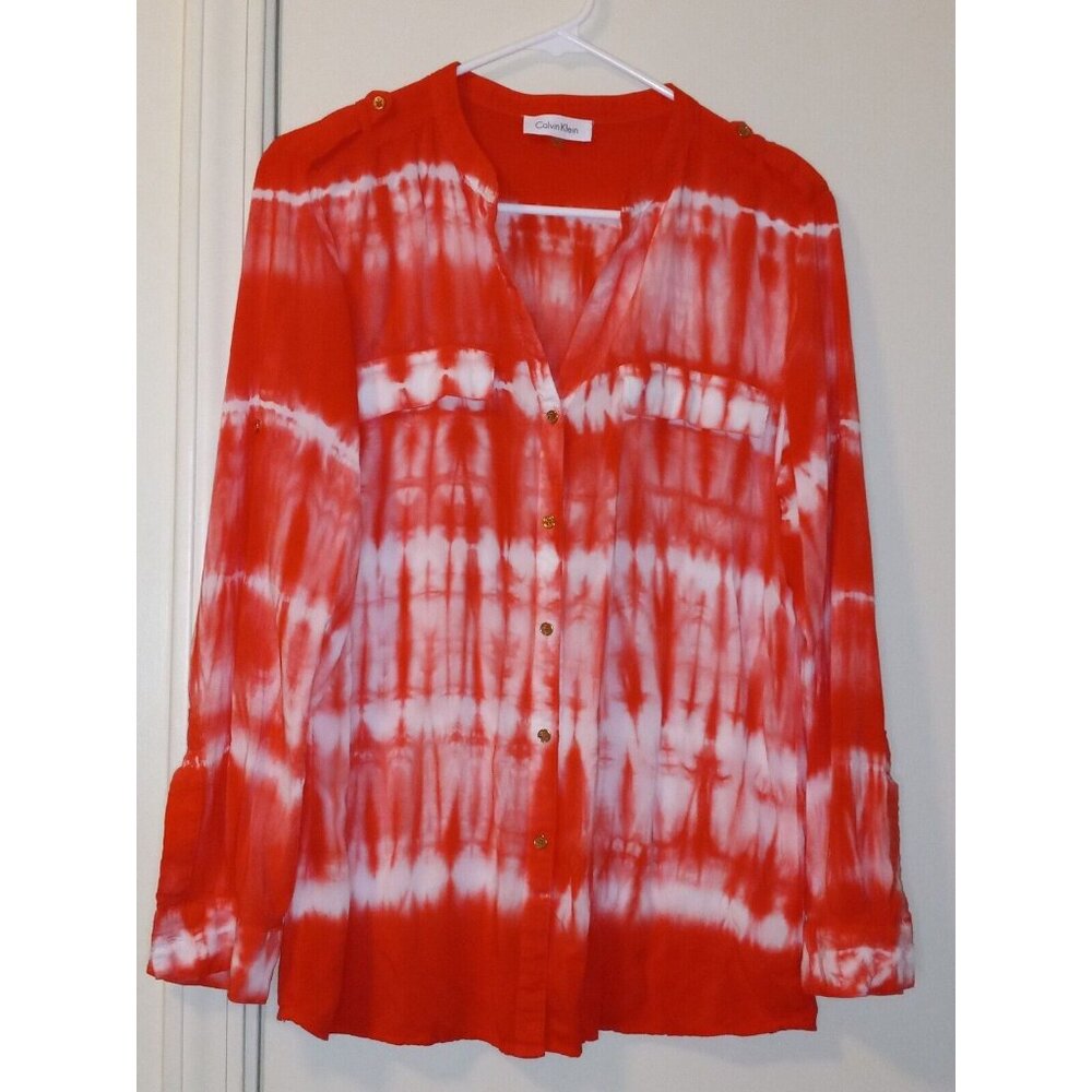 Calvin Klein Coral Button Down Long Sleeve Shirt Women’s Size Large